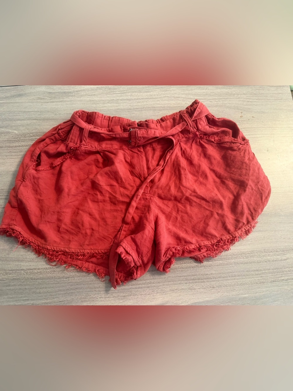 Splendid Coral Red High-Waist Tie-Front Shorts